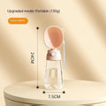 Portable dog water bottle and feeder bowl in PP plastic for outdoor travel, shown in yellow, pink, or brown.