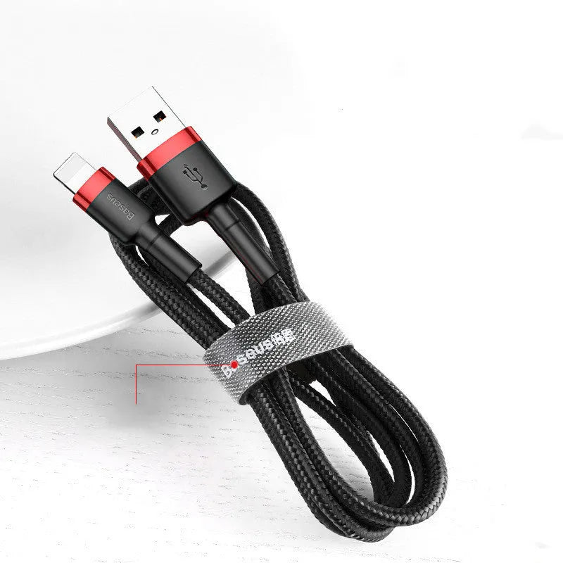 Red and deep space grey iPhone charging cables showing different lengths from 0.5 to 3 metres