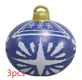 Large red and white striped inflatable PVC Christmas ball ornament with a 60cm diameter.