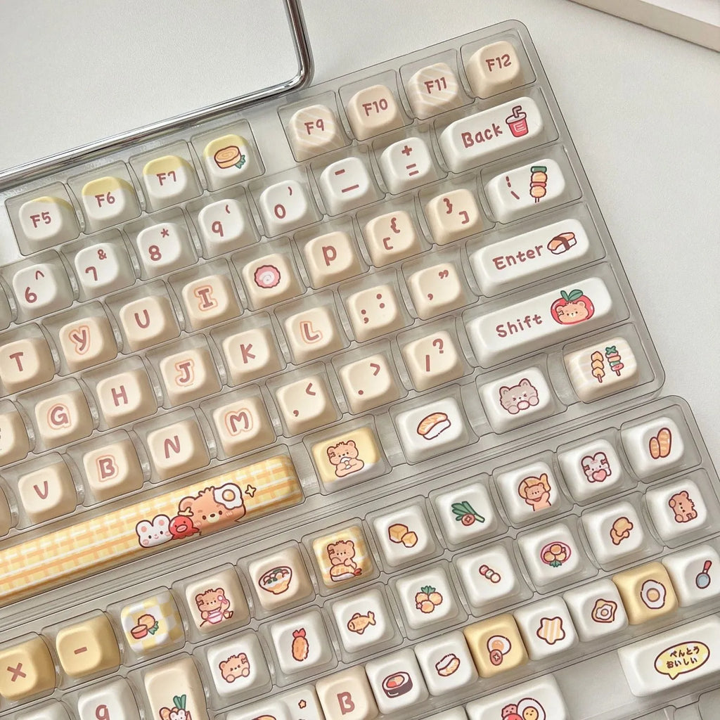 Rabbit Bear Restaurant themed mechanical keyboard keycaps in EOA height profile with thermal sublimation printing