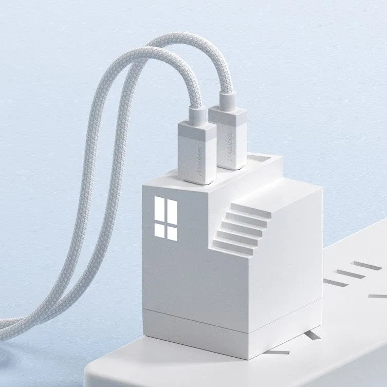 45W dual port Type C fast charging head wall charger box in white with two Type C ports