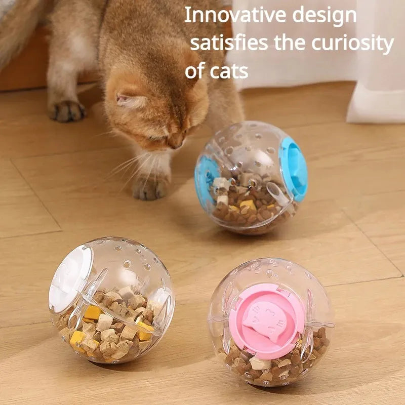 Clear ABS plastic cat slow feeding ball with treat dispenser holes