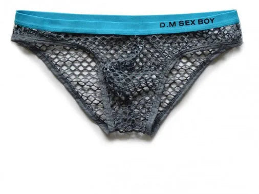 Large men's mesh briefs in black with personalised lettering on the waistband.