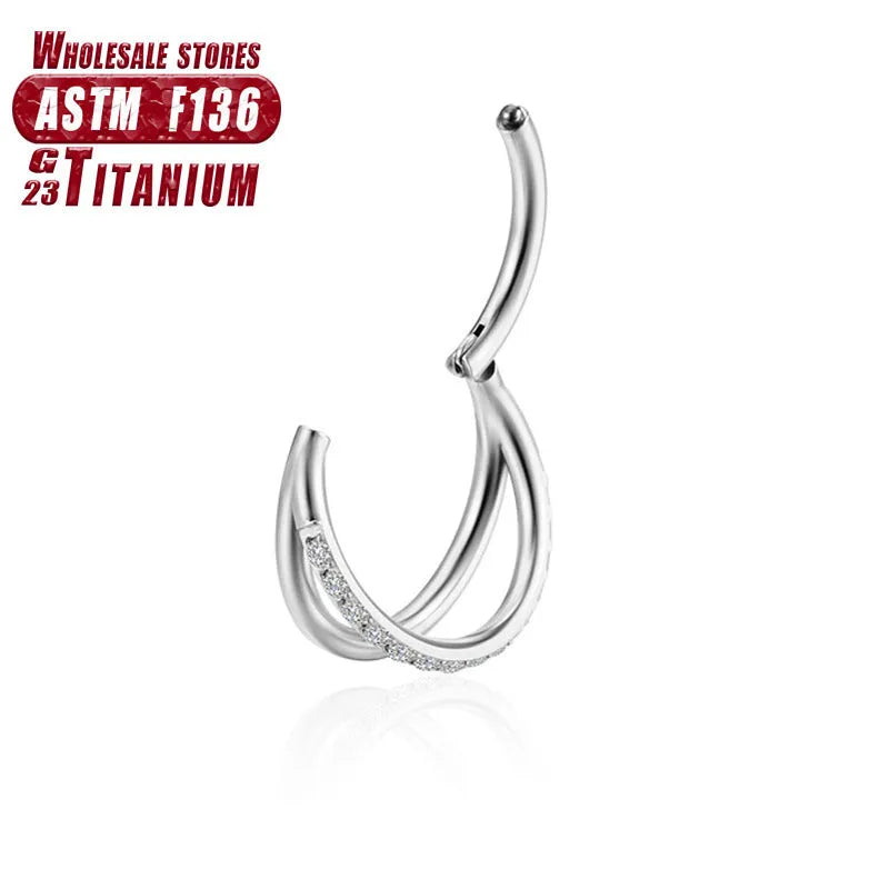 Titanium alloy fork nose ring in silver, available in multiple sizes with or without diamonds.