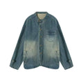 Blue women's loose casual commuting top with long sleeves and straight hem made from polyester
