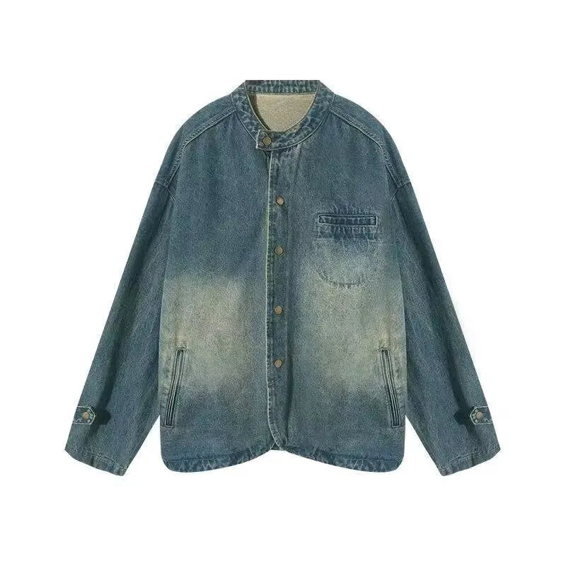 Blue women's loose casual commuting top with long sleeves and straight hem made from polyester
