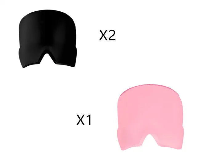Elastic cloth gel eye mask for headache relief with adjustable headband in black colour