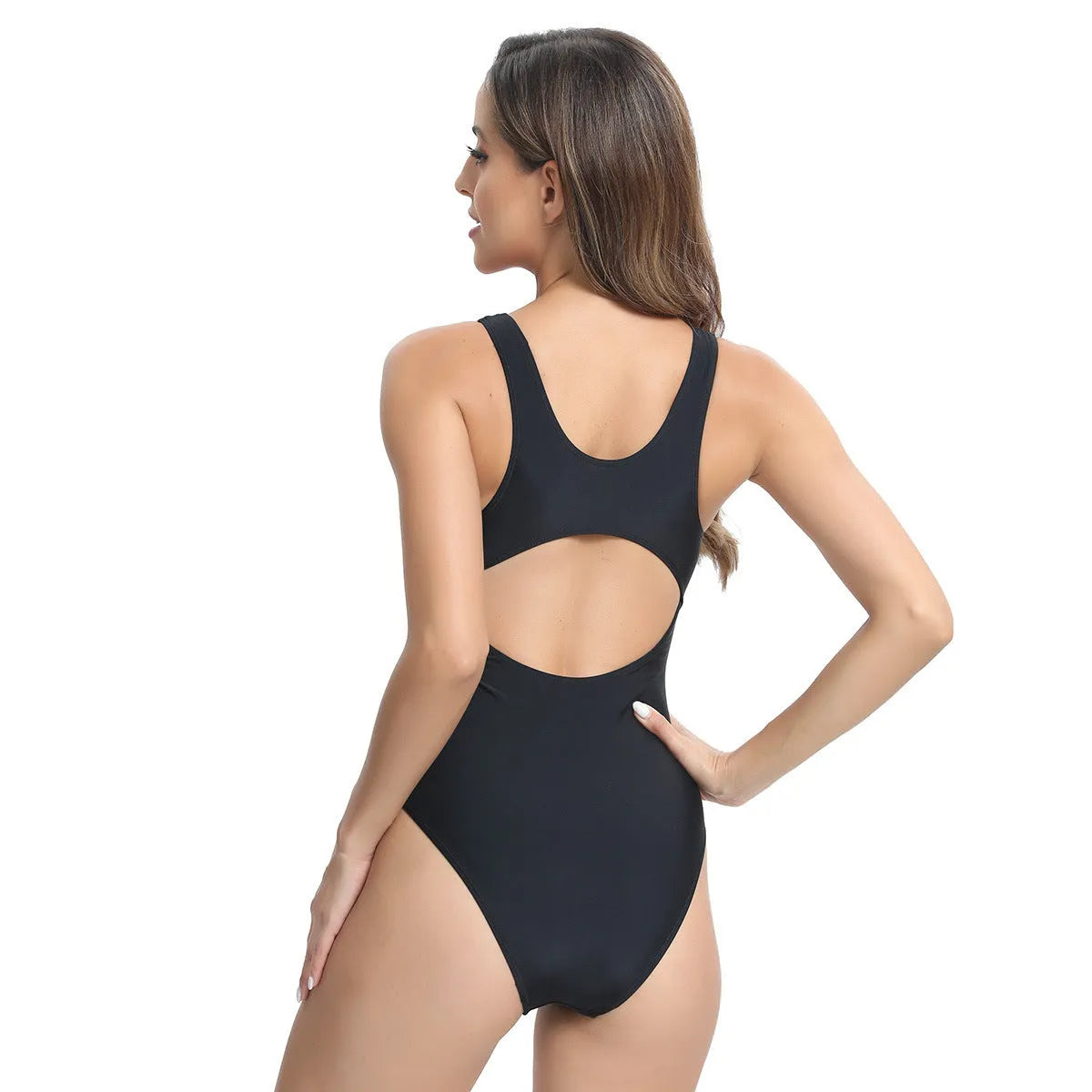 Women's sleeveless one-piece swimsuit briefs in rose red, blue, or white colours
