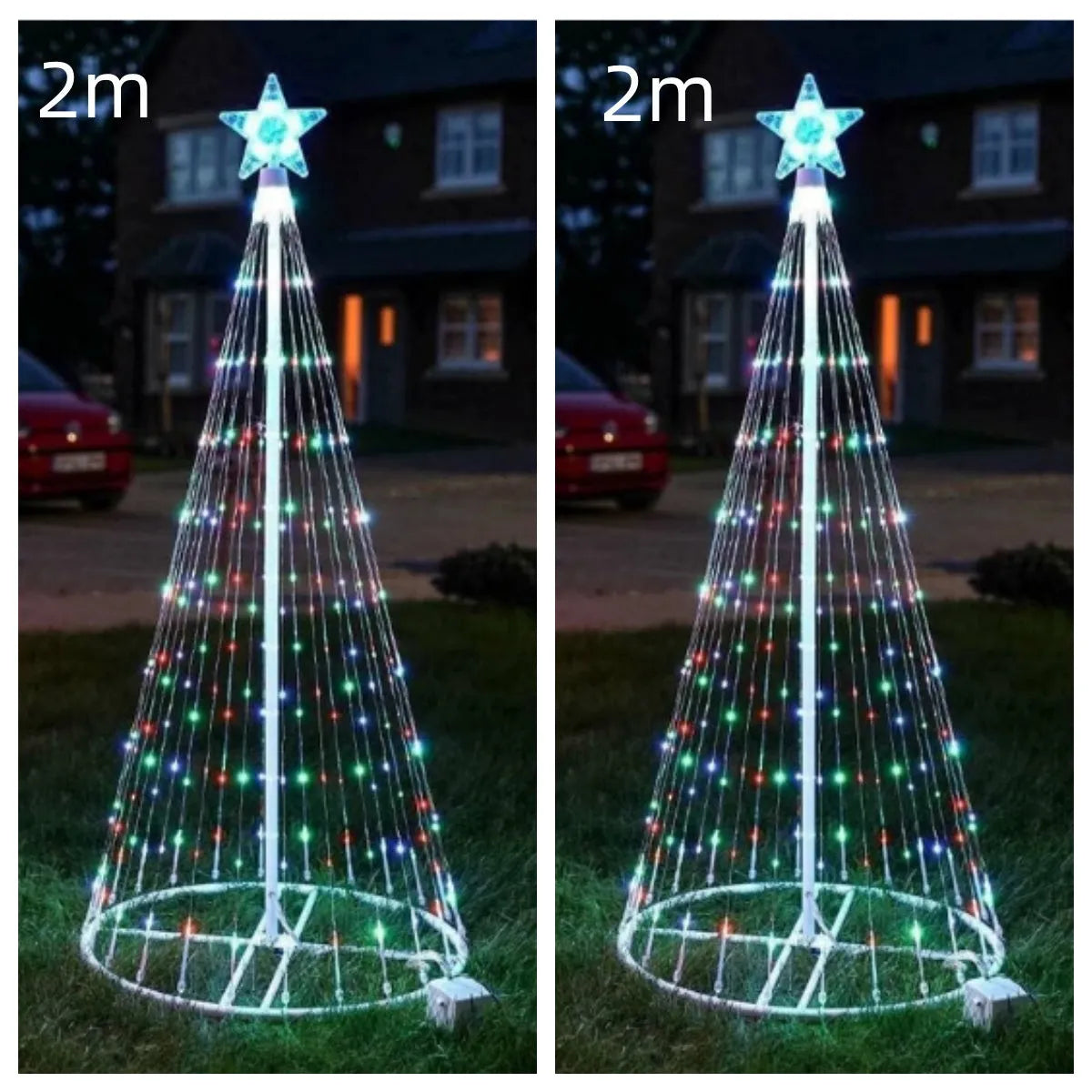Multi-colour LED animated outdoor Christmas tree lights for garden decoration in 1.5m or 2m sizes