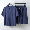 Men's loose fit cotton two-piece clothing set with short sleeve top and shorts in apricot colour