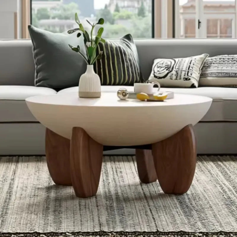 White solid wood coffee table with height adjustment and storage compartment