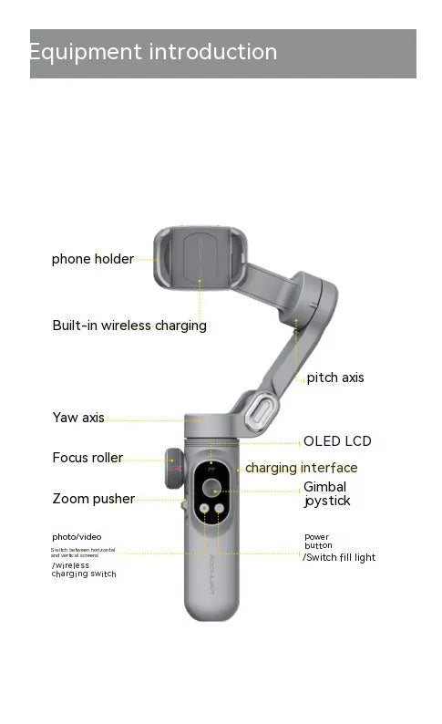 Silver grey Ochan Smart X Pro smartphone gimbal stabiliser with extension rod and storage case