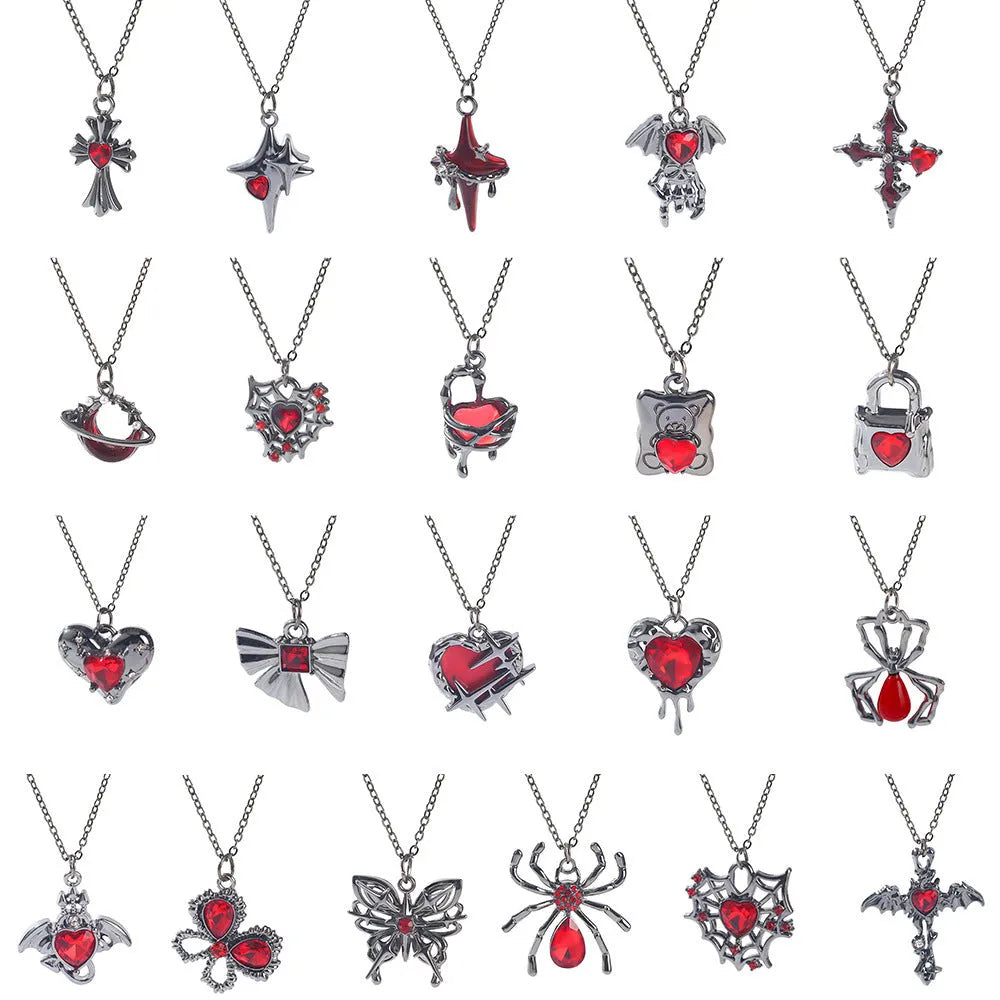 Halloween necklace with zinc alloy spider bat pendant on a chain, showing electroplated dark-themed design.