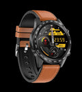 Zinc alloy Bluetooth smart watch with heart rate monitor on a leather strap showing its 1.3 inch touchscreen.