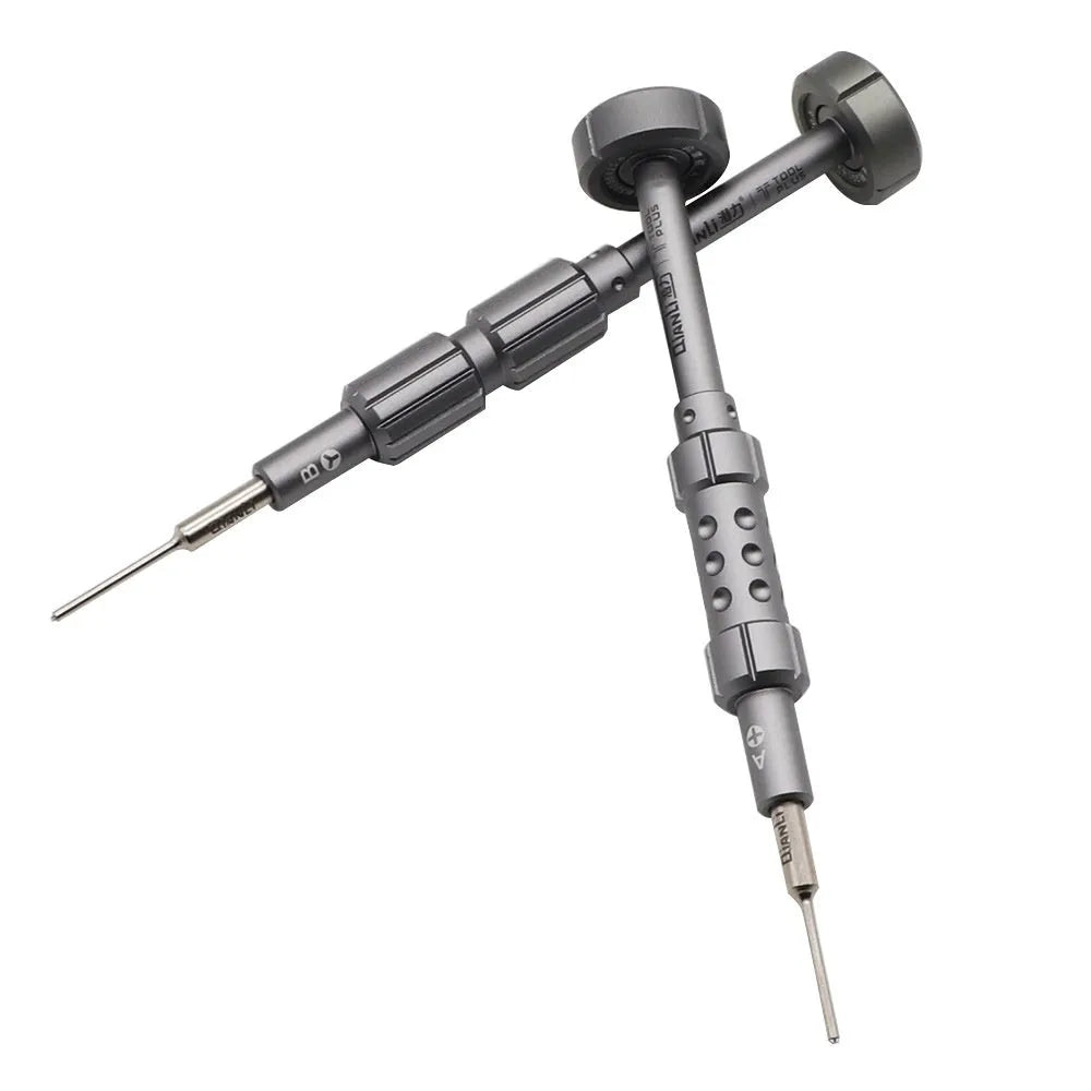 iPhone precision screwdriver with grenade-shaped aluminium handle and T2 cross triangle tail tip