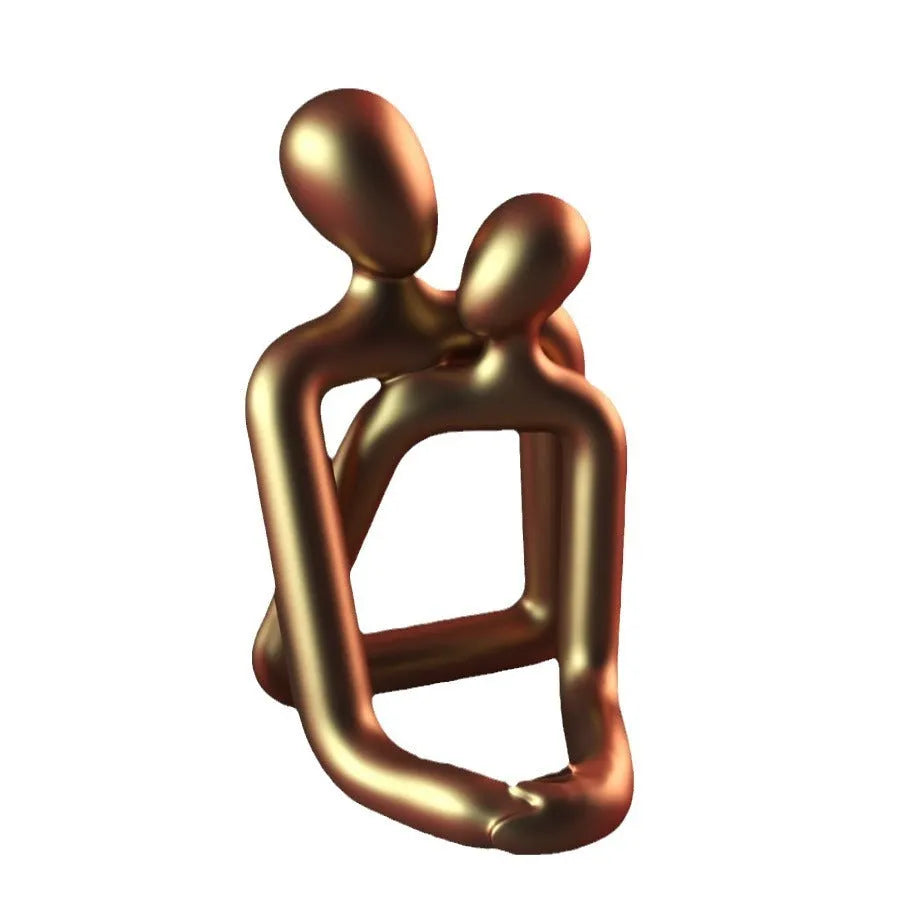 Modern loving couple resin statue in milky white or gold for shelf or desk decor