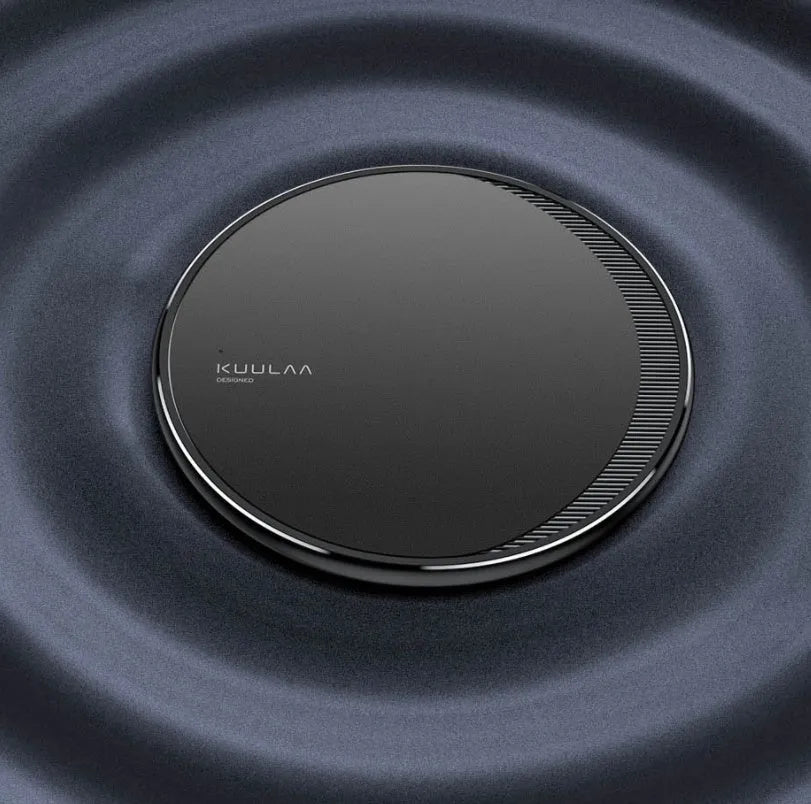 Black Kuulaa wireless disc phone charger with Micro USB cable