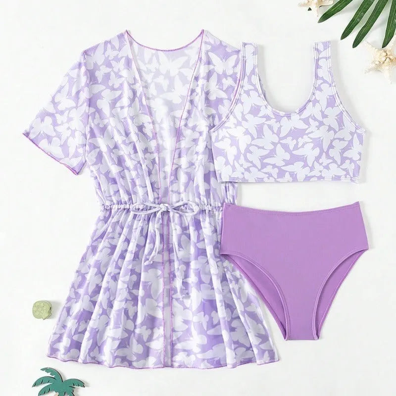 Girls' three-piece polyester swim cover-up set in colour 3218 for ages 8-12
