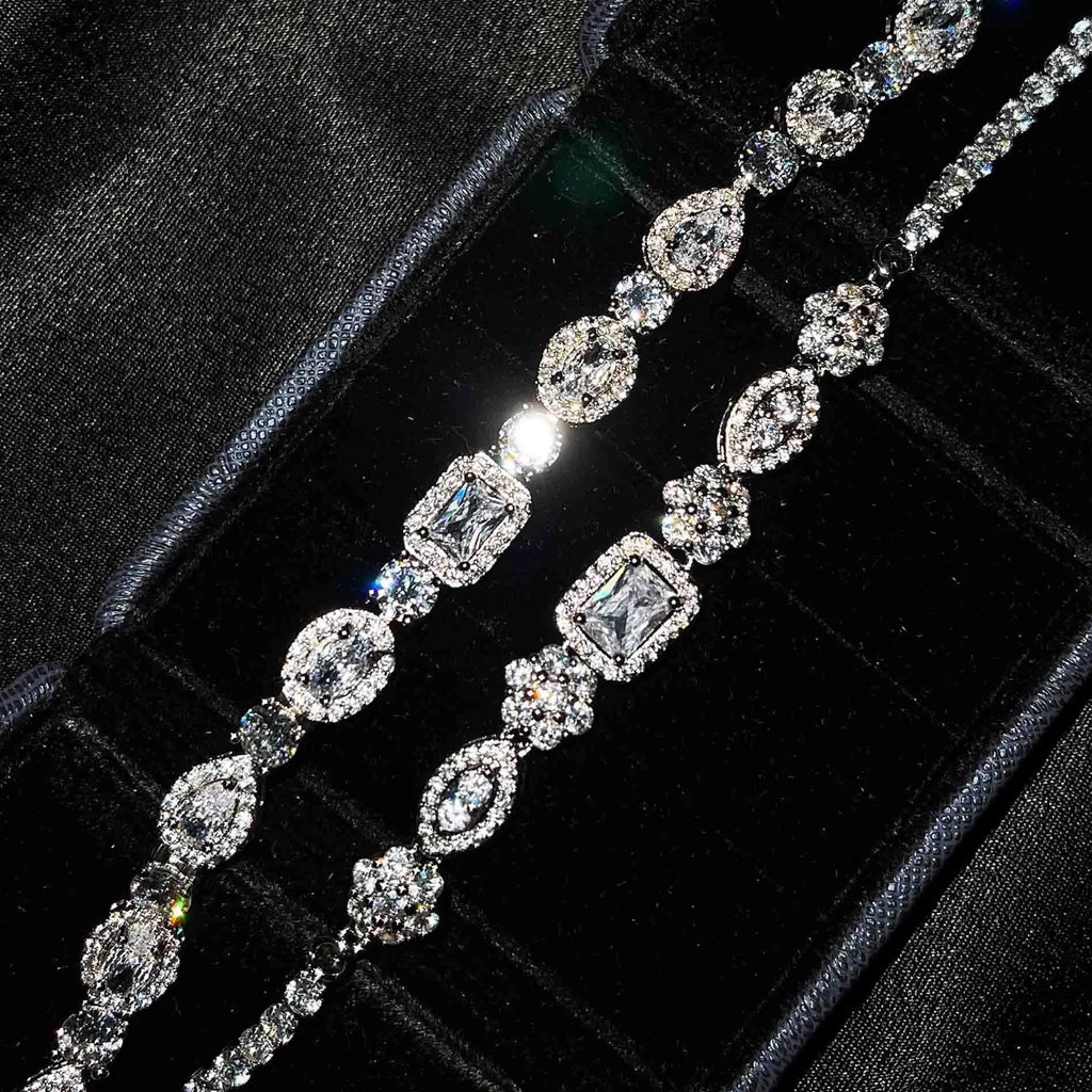 Women's geometric diamond bracelet with white gold plating and S925 sterling silver-plated copper