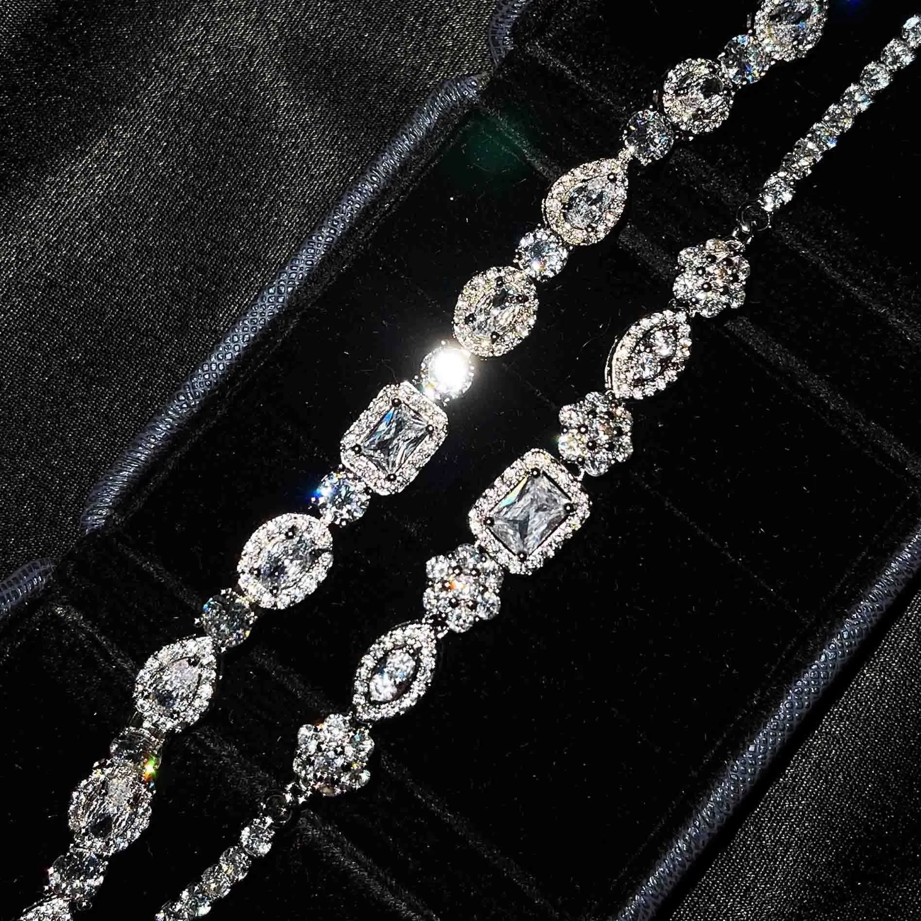 Women's geometric diamond bracelet with white gold plating and S925 sterling silver-plated copper