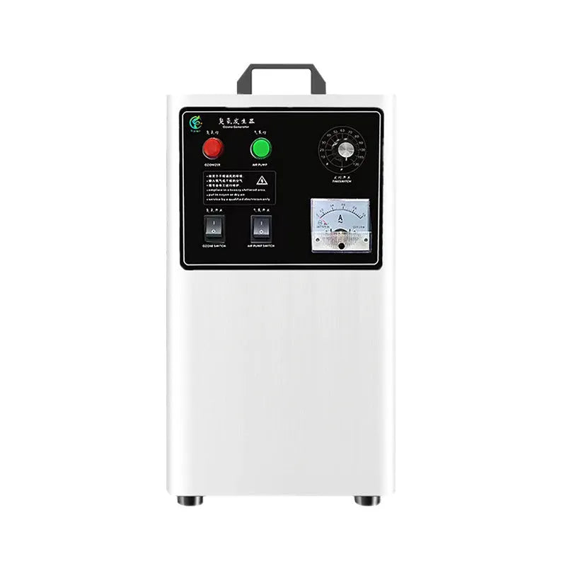 Ozone generator machine for fruit and vegetable treatment in stainless steel or white finish.