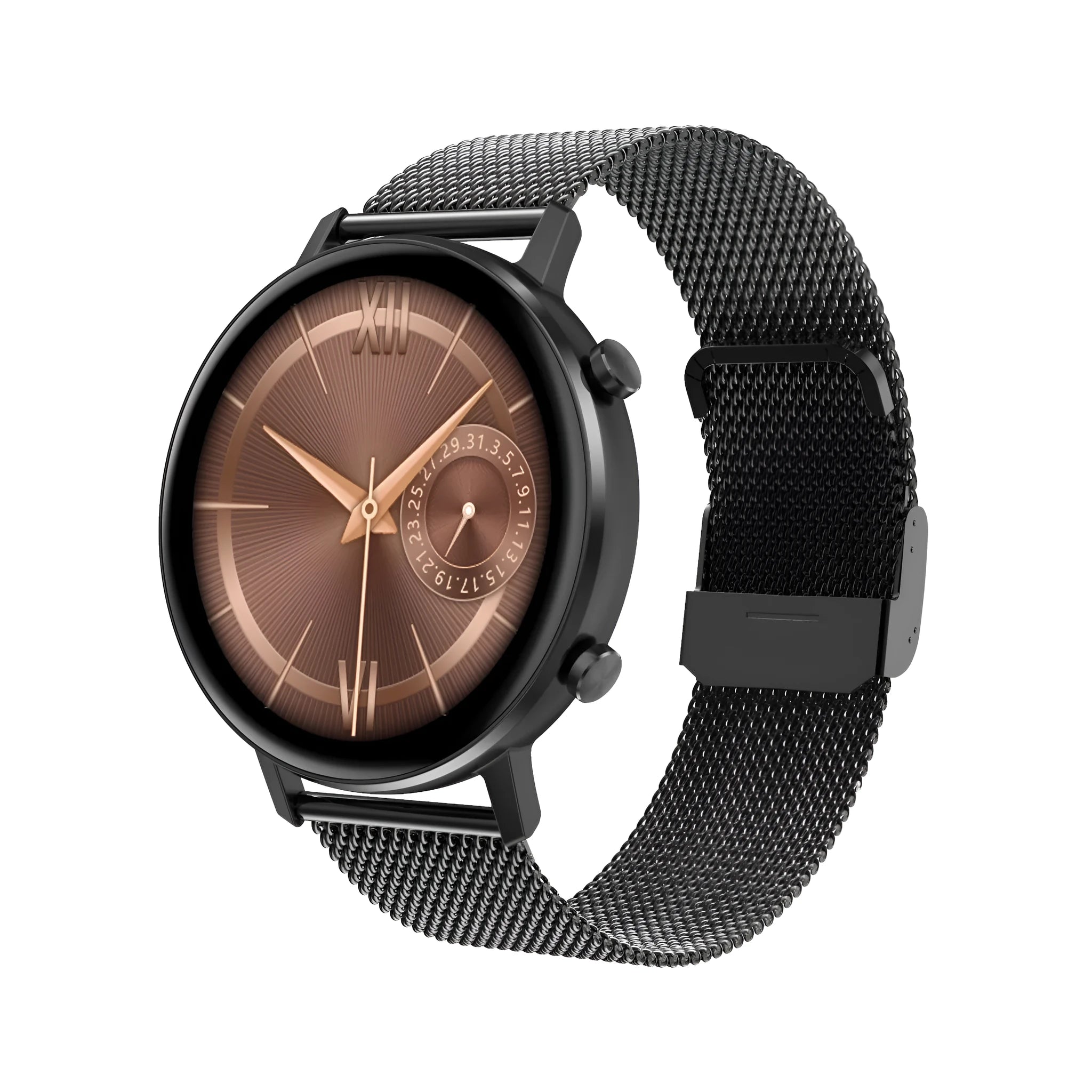 DT96 Smart Bracelet with 1.3-inch screen on stainless steel strap in black, rose gold, or silver
