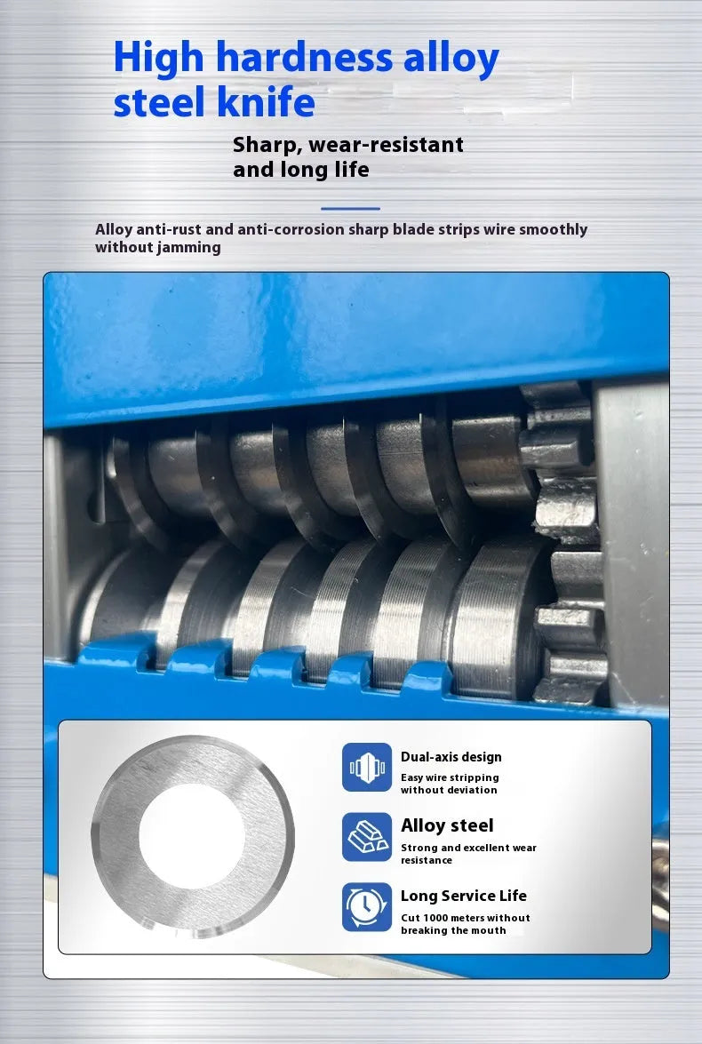 SD-017 manual household wire stripping machine showing compact grey body with wire aperture.