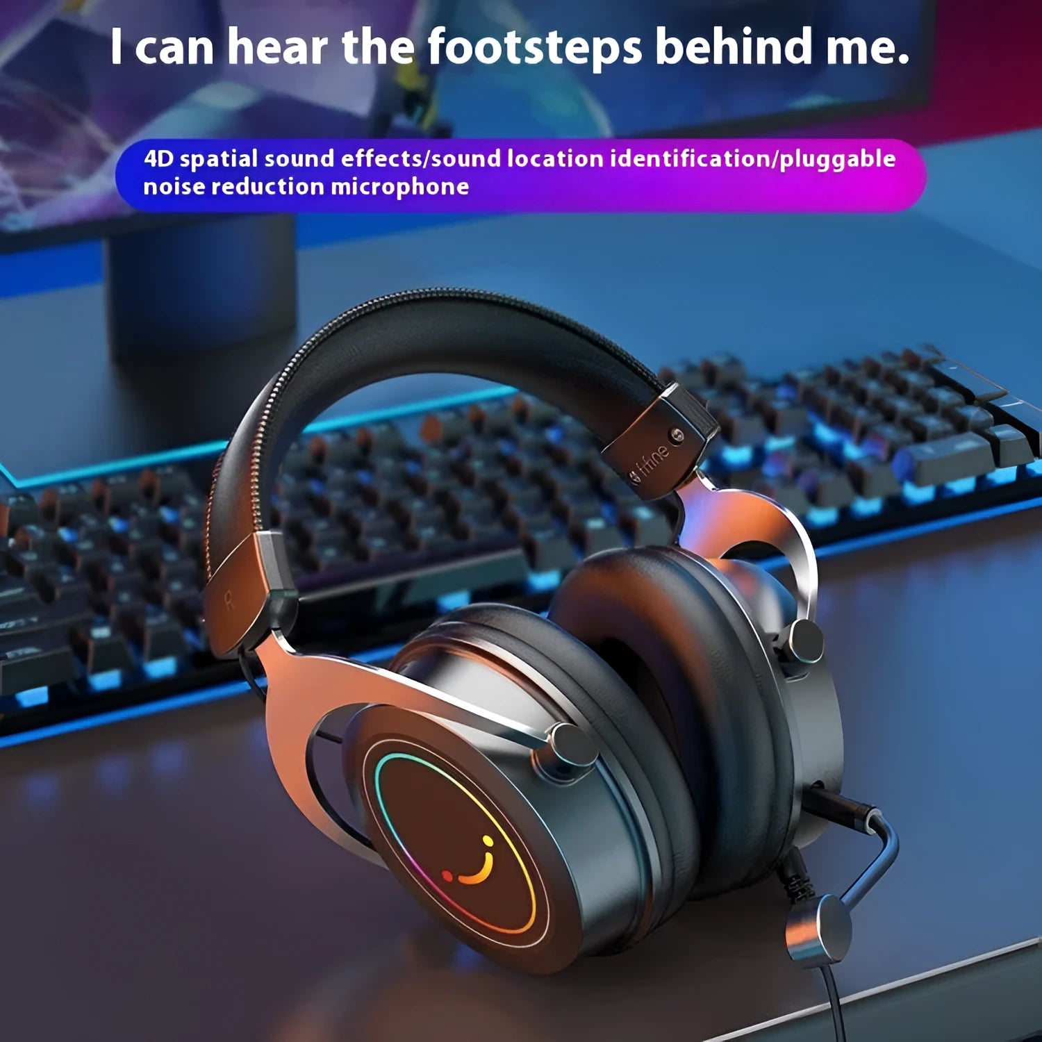 H3 head-mounted wired gaming headset in black for e-sports with 4D sound effect
