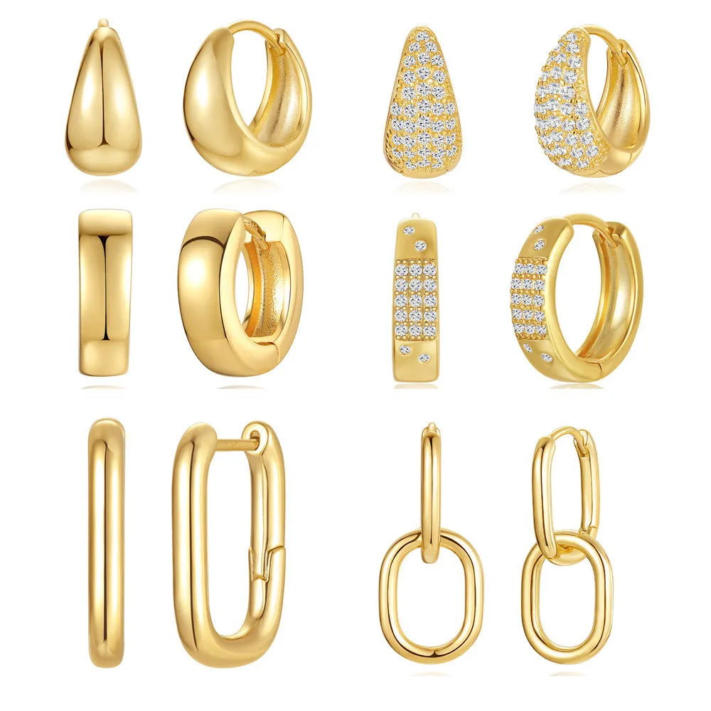 Golden brass earclip earrings with geometric round design and electroplated finish