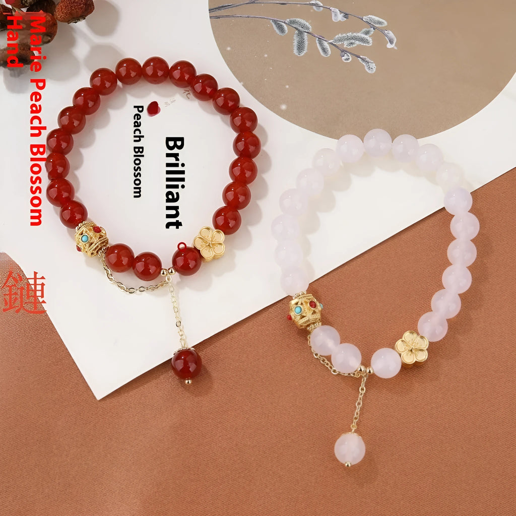 Natural agate bracelet with 8mm beads and copper fittings in red or white stone options