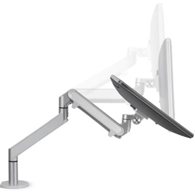 Silver aluminium laptop stand with air pressure arm bracket and rotating platform