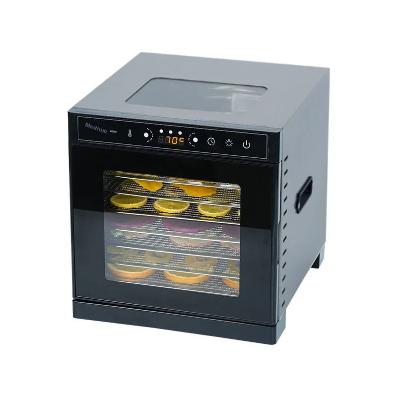 Stainless steel fruit dehydrator machine with clear viewing skylight and LED control panel