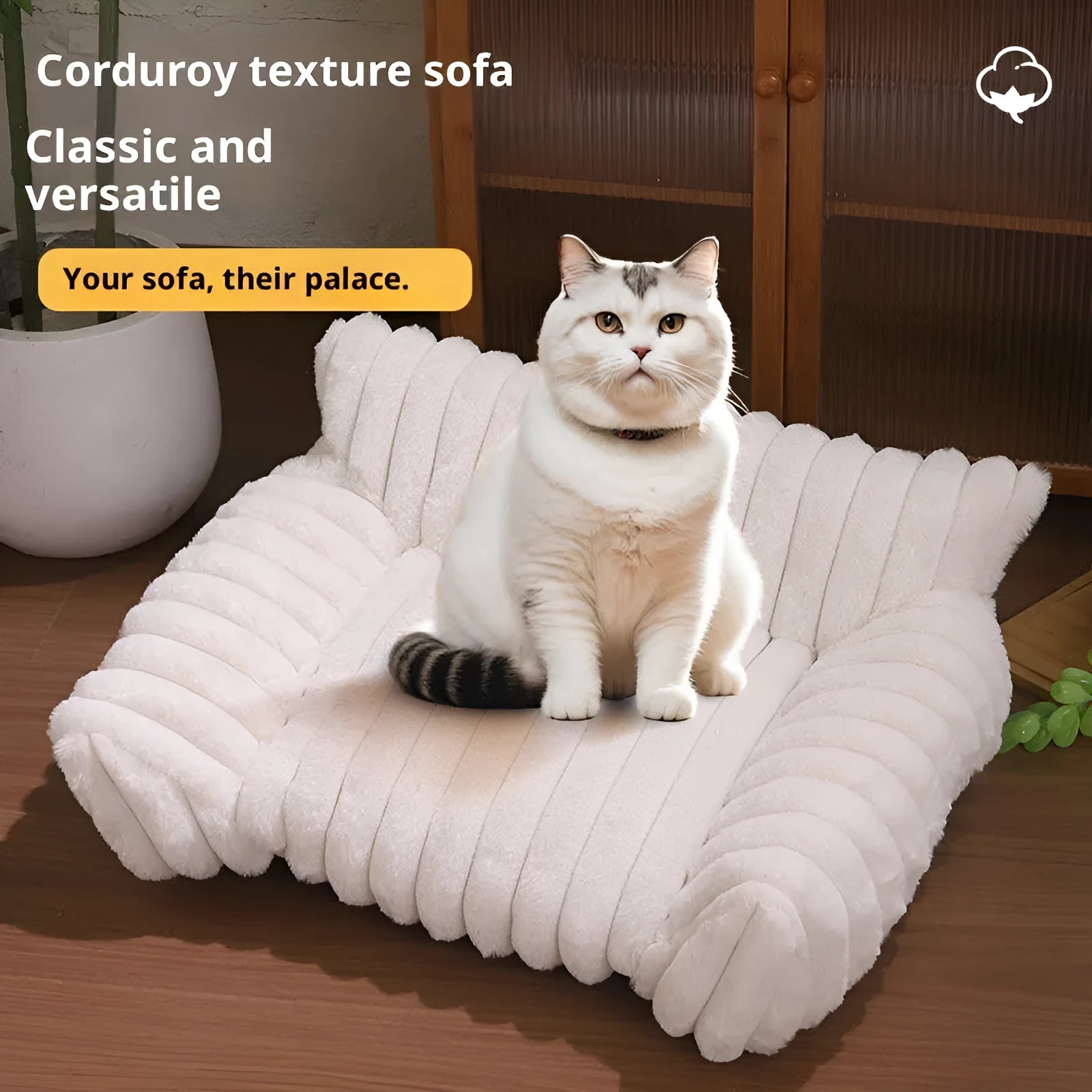 Cat sofa rabbit plush thickened large kennel for indoor cats in gray colour