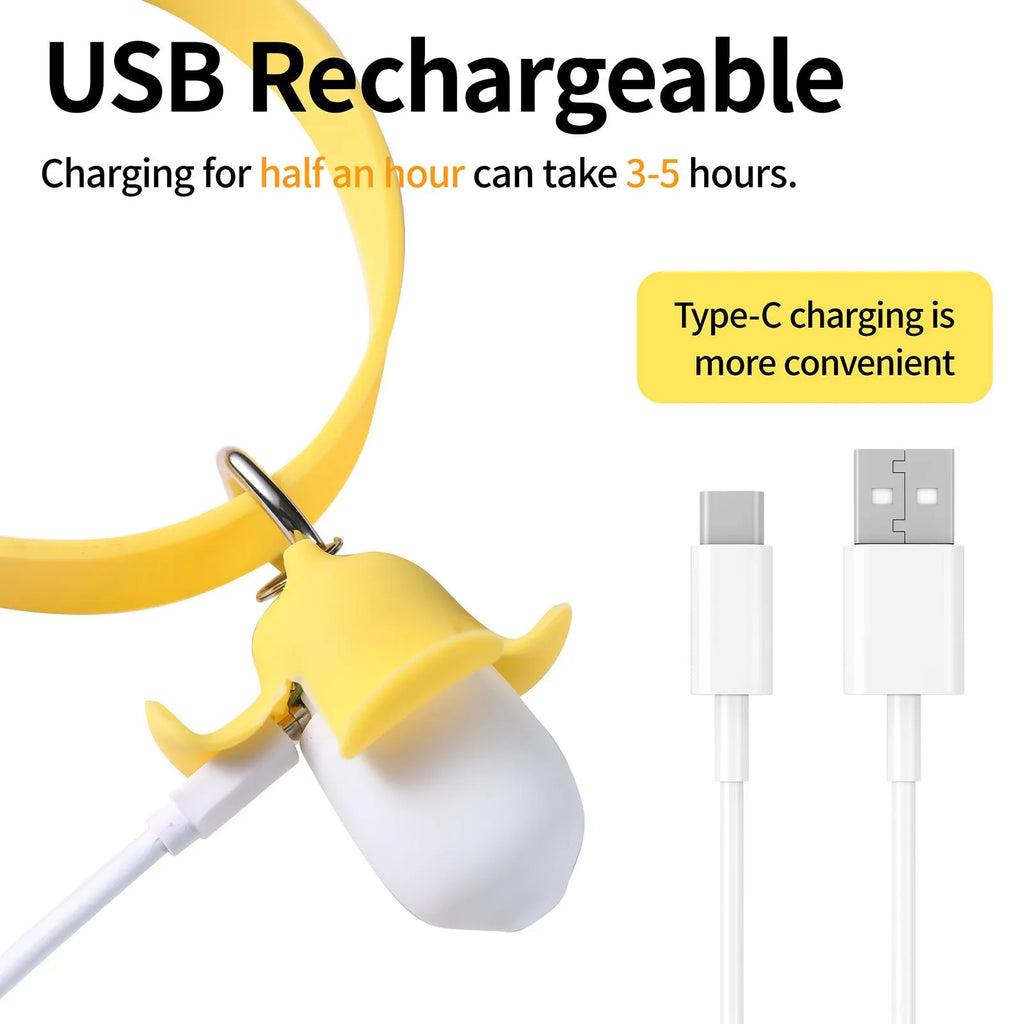 Yellow banana-shaped USB rechargeable pet collar light with geometry pattern for dog walking