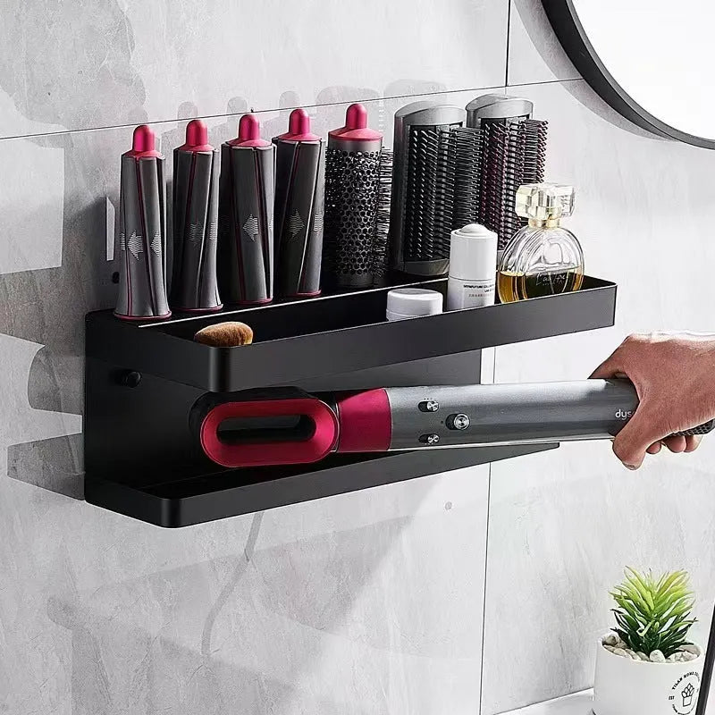 White double-layer aluminium punch-free bathroom storage rack shaped for Marcel wavers.