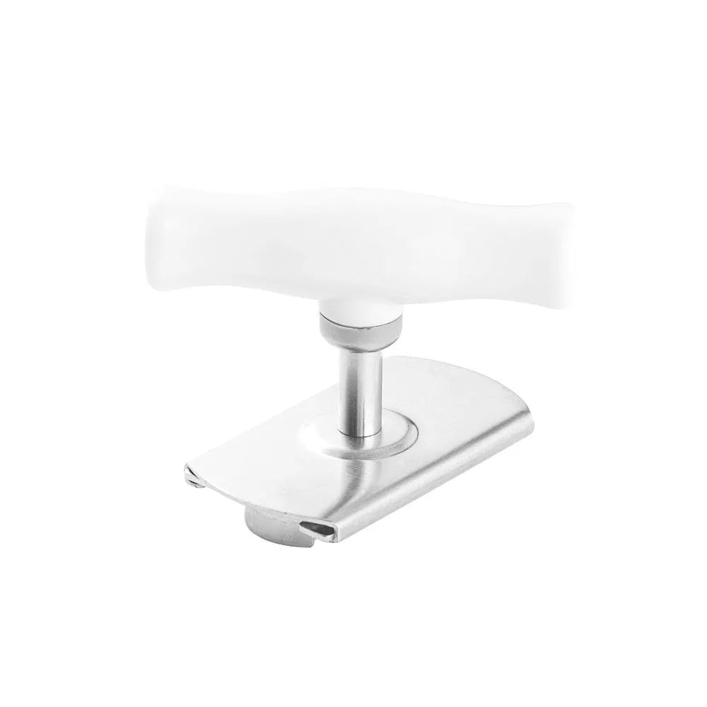 White stainless steel adjustable bottle opener with gear mechanism and polypropylene handle