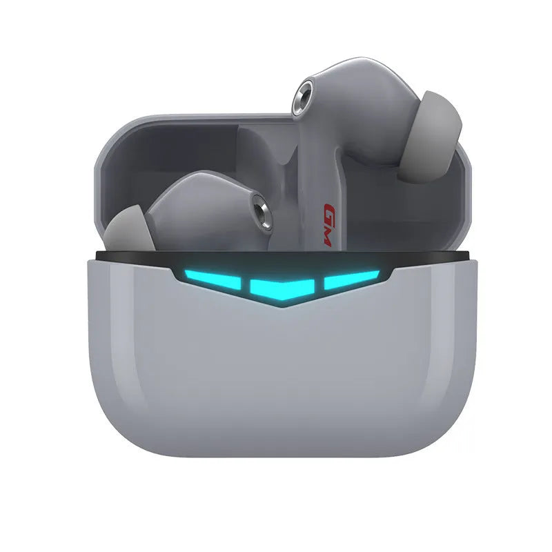 True wireless in-ear Bluetooth gaming earbuds with charging case in black, pink, white, or grey.