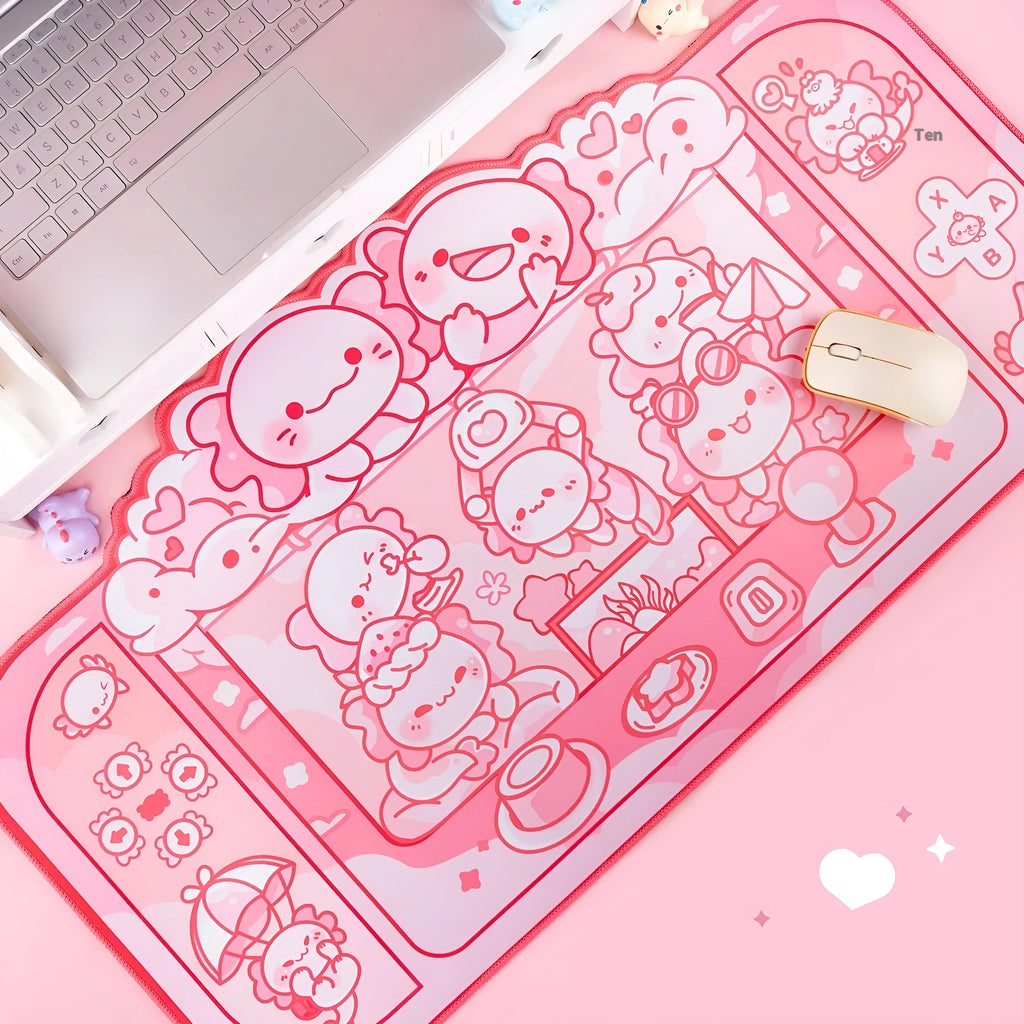 Hexagonal dragon crane machine cartoon anime design on a large 75x40cm cloth mouse pad with wrist support.