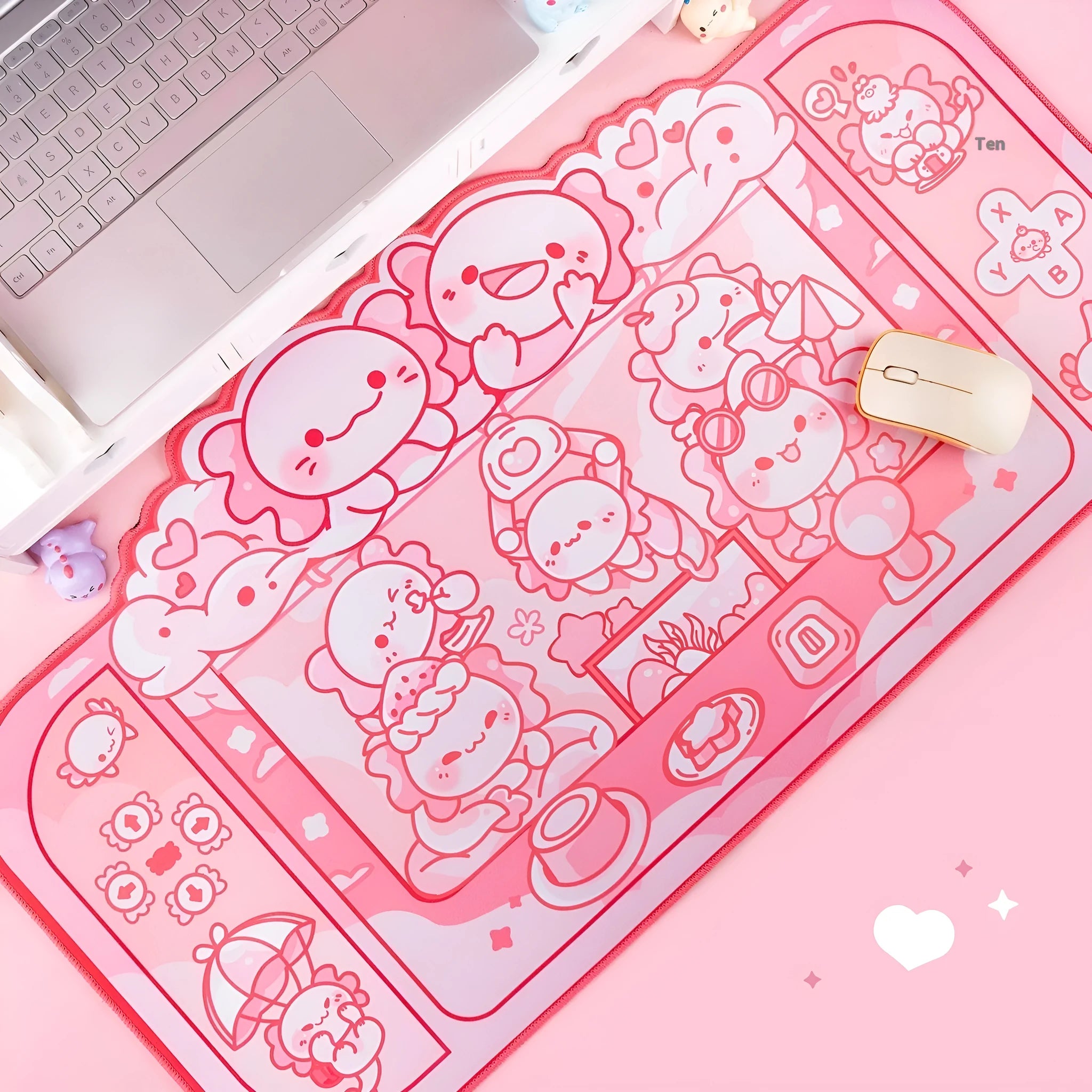Hexagonal dragon crane machine cartoon anime design on a large 75x40cm cloth mouse pad with wrist support.