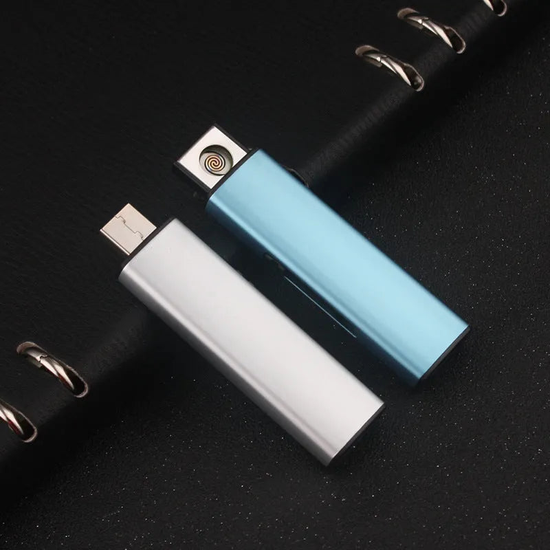 Set of 20 metal windproof rechargeable cigarette lighters in various colours, showing USB charging port.