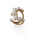 Gradient crescent pearl ring in alloy with silver finish on neutral background
