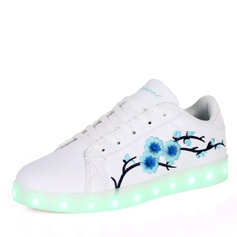 Ladies' sneakers in white blue green with space PU upper and transparent TPR sole, size 37