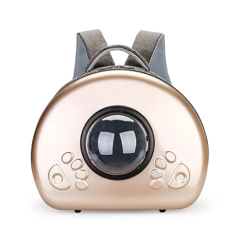 Transparent space capsule cat carrier in metallic colour options with PC canvas construction