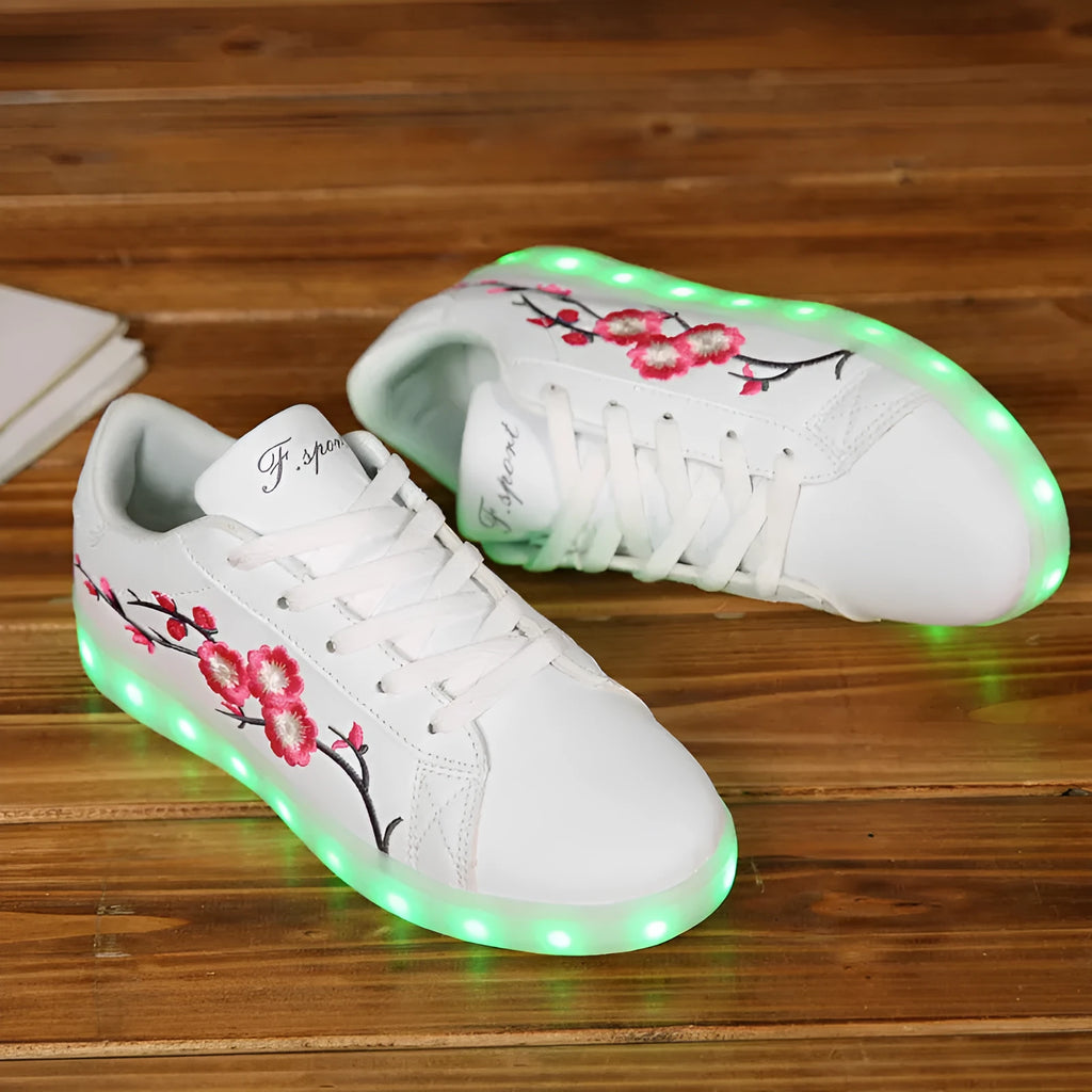 Ladies' sneakers in white blue green with space PU upper and transparent TPR sole, size 37