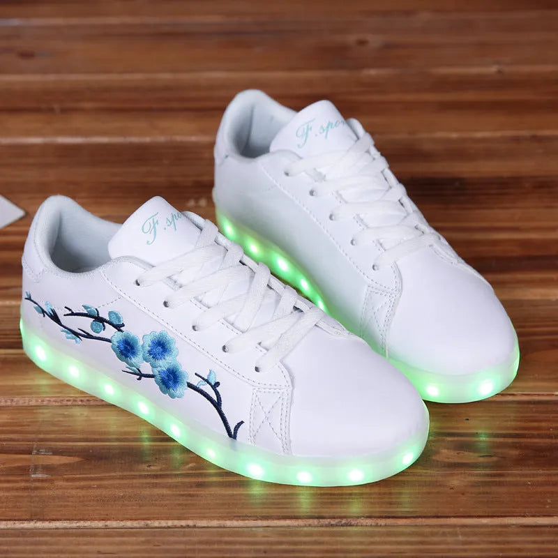 Ladies' sneakers in white blue green with space PU upper and transparent TPR sole, size 37