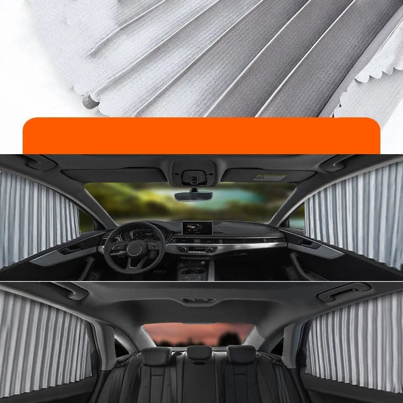 Auto retractable car sun curtain in thick opaque cloth material for heat insulation