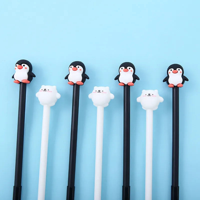 Korean cartoon penguin silicone gel pen with 0.5mm black refill and peacock blue black colour