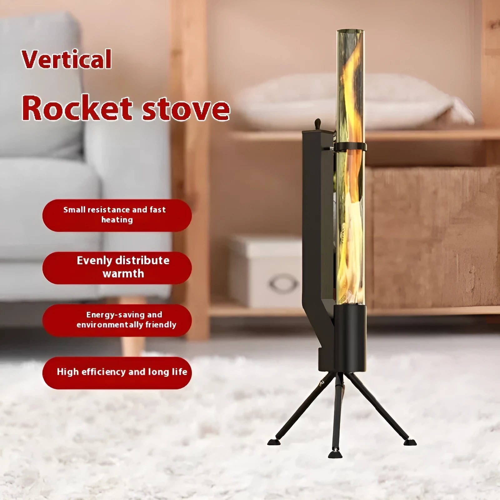 Vertical wood burning rocket furnace courtyard heating stove with iron construction