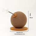 Large and small size hemp rope cat scratcher board with attached cat grasping ball toy.