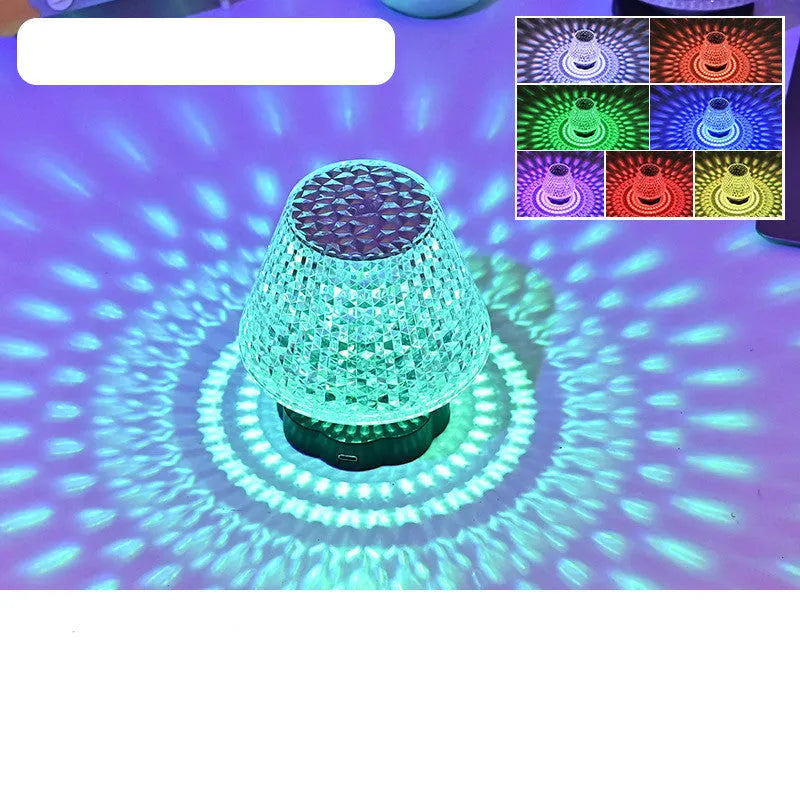 Crystal table lamp with touch sensor base showing three colour temperature options on tabletop